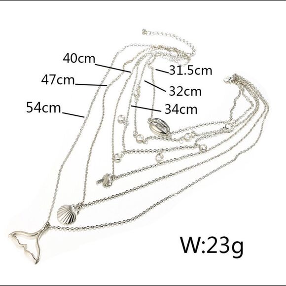 6 Layer Boho Gypsy Beach Silver Mermaid Necklace - Picture 3 of 6